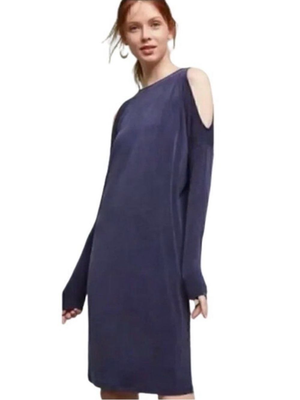 Anthropologie Eri + Ali Navy Blue cocoon cold shoulder midi dress Classic size M